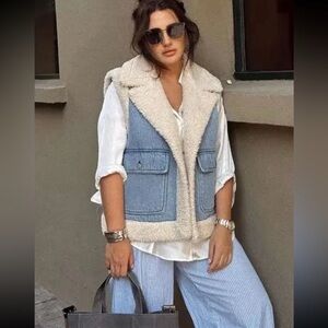 Zara Denim and Cream Sherpa Vest